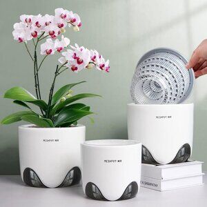 5 inch Orchid Pots with Holes for Repotting, Set of 2, Double Layer